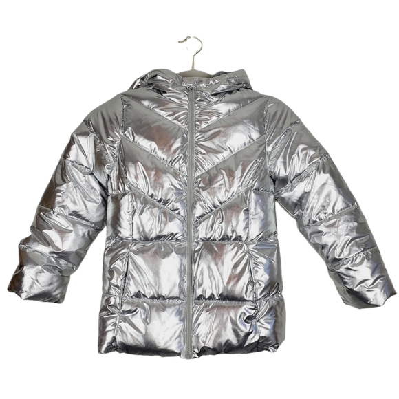 wonder nation Other - Girls Wonder Nation Metallic Silver Hooded Puffer Jacket